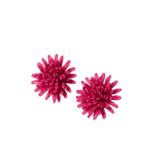 MARADJI - BOUCLES D'OREILLES "OURSIN" EN RAFIA FUSCHIA