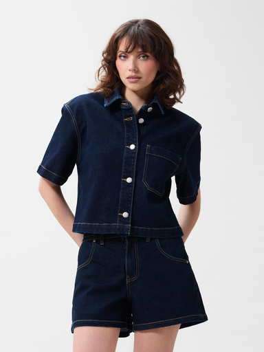 CATWALK JUNKIE - DONKERBLAUWE DENIM JAS MET KORTE MOUWEN